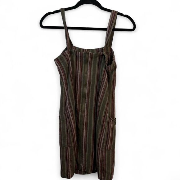 Aeropostale Striped Rayon Linen Overall Mini Dress S Green Pink Pockets - Picture 6 of 9